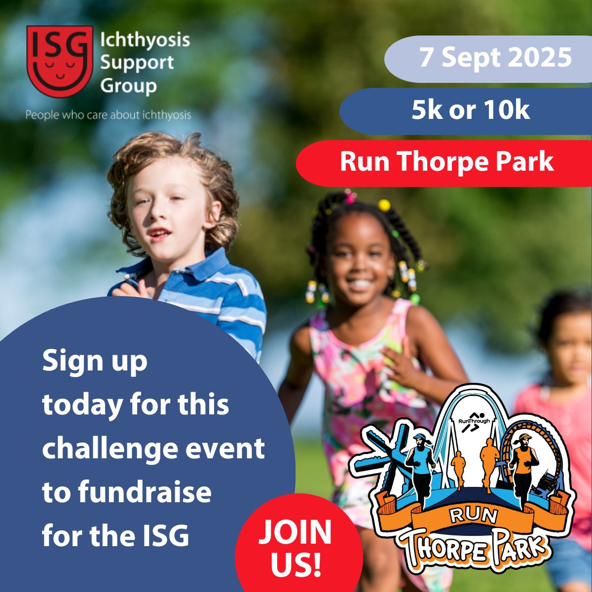 🏃‍♀️Join a Fun Run for a Great Cause! 🏃‍♀️
Sign up for a junior or family run event near you and raise awareness for #ichthyosis! From Thorpe Park to Alton Towers, and local festivals, there’s an event for the whole family. 
Find events and sign up at ichthyosis.org.uk/fundraising-ev… 👟