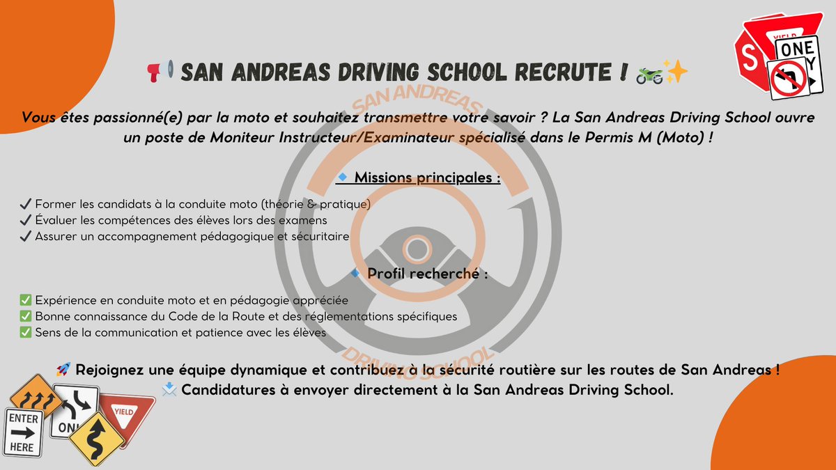 SADSSadoj2's tweet photo. Tu es passionné par la conduite et la formation ? Rejoins notre équipe en tant qu'instructeur et aide les citoyens à obtenir leur permis en toute sécurité !

📌Formation assurée 
📌Excellente rémunération
📩 Candidatures ouvertes dès maintenant ! Contacte-nous sur notre intranet https://t.co/FfkclkQDdG