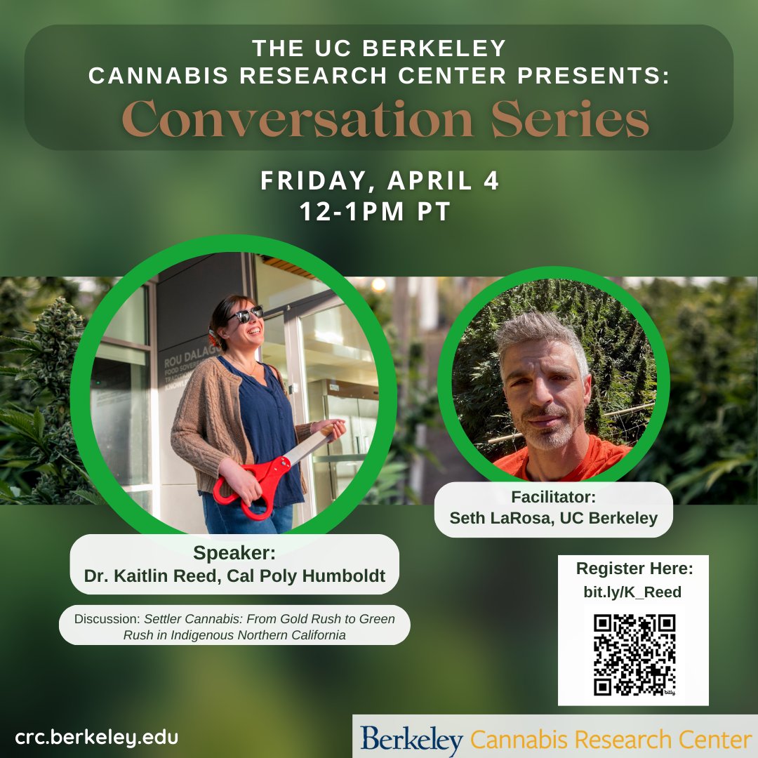 We're stoked for this upcoming conversation on Friday, April 4th, from 12-1pm PT with Kaitlin Reed, at Cal Poly Humboldt, to discuss Settler Cannabis. This conversation will be facilitated by Seth LaRosa, UC Berkeley PhD candidate. Register here: bit.ly/k_reed