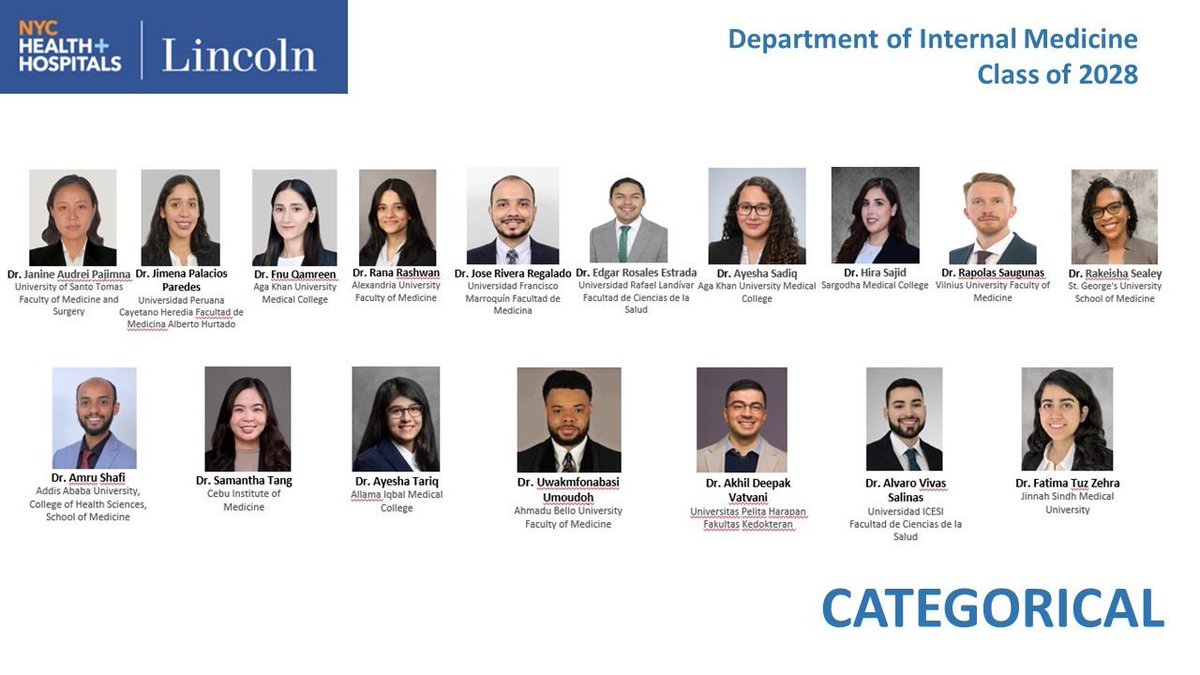 lincolndepmed's tweet photo. Welcome to the family, Class of 2028 Categorical &amp; Preliminary!!

#imlincoln #internalmedicineresidency #Match2025 https://t.co/mEQ767n2Xq