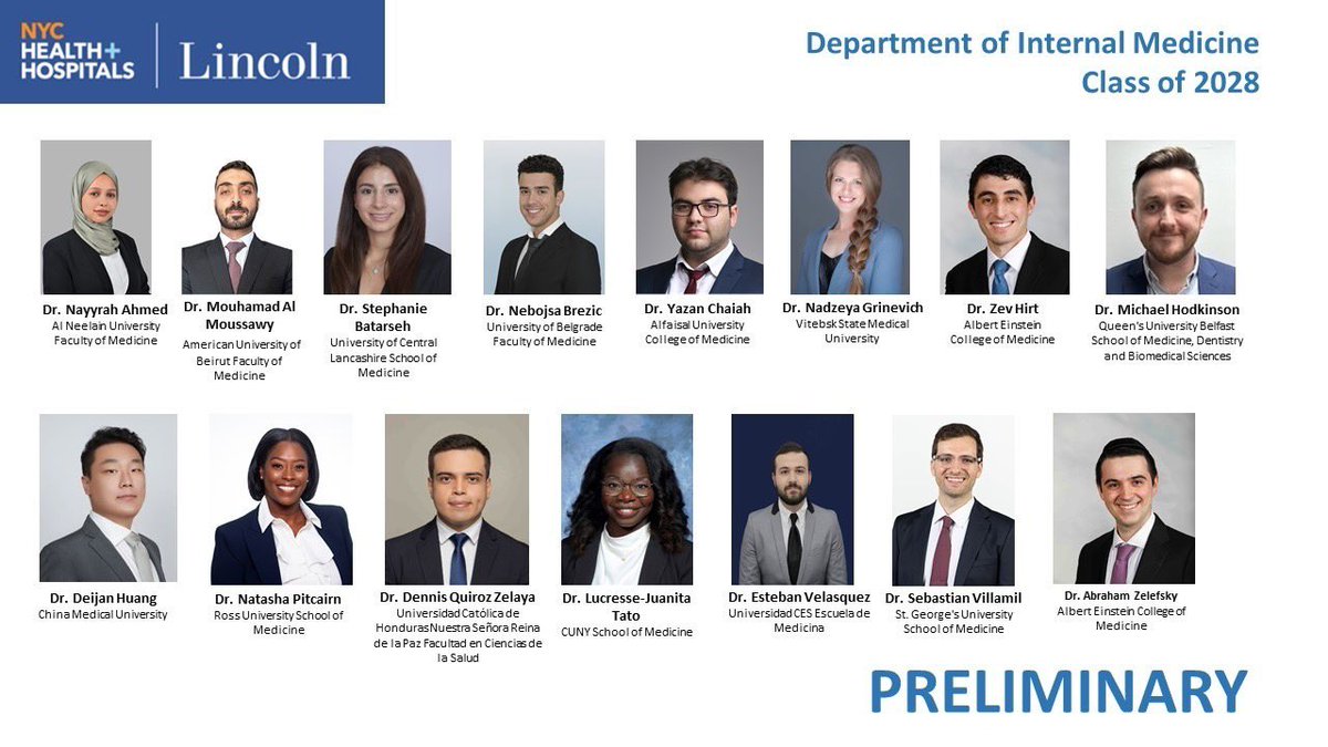 lincolndepmed's tweet photo. Welcome to the family, Class of 2028 Categorical &amp; Preliminary!!

#imlincoln #internalmedicineresidency #Match2025 https://t.co/mEQ767n2Xq