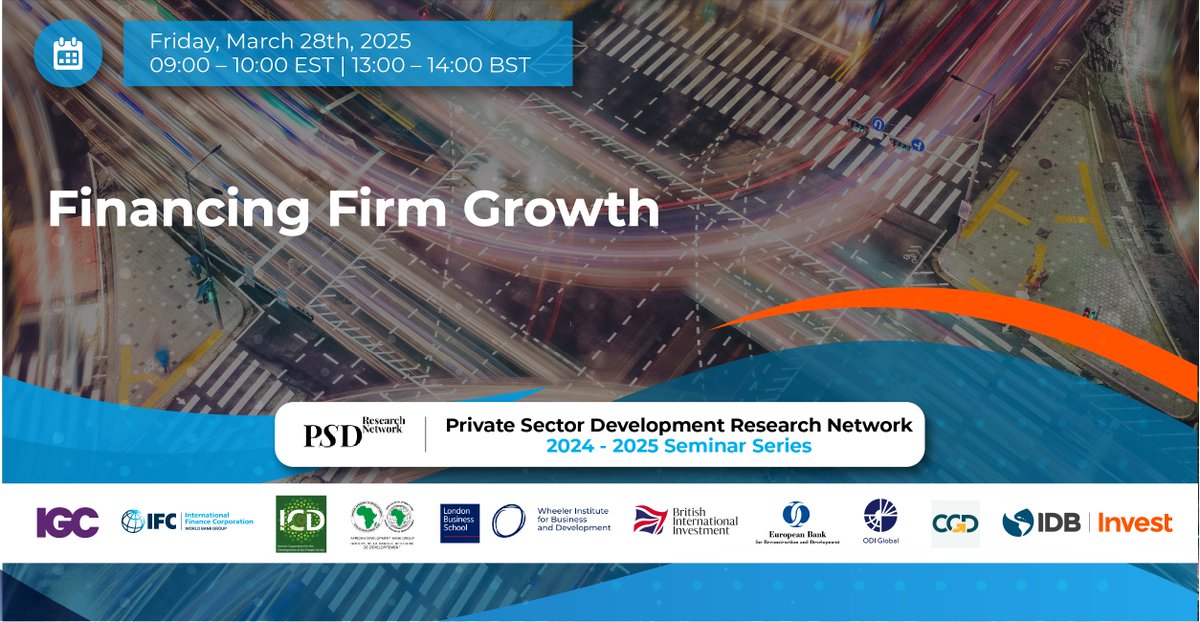 New <a href="/IFC_org/">IFC</a> &amp; <a href="/WorldBank/">World Bank</a> study reveals how #capitalmarkets are driving economic growth. Join this #PSDRN seminar to discuss the findings:

📅 Fri, Mar 28, 2025; 9-10am EDT
🏢 Hosted by <a href="/IFC_org/">IFC</a> 
🔗 lnkd.in/enrBQcxg

#IFCResearch #PrivateSectorDevelopment