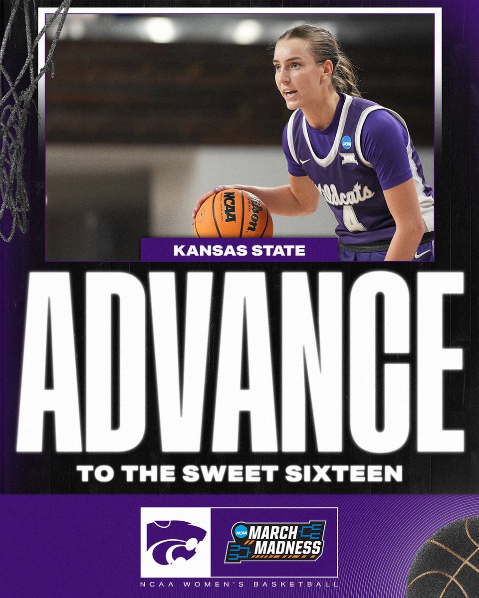 MarchMadnessWBB's tweet image. K-STATE IS SWEET 16 BOUND 👏

Kansas State advances through the Second Round and into the Sweet Sixteen with a win over Kentucky, 80-79.

#MarchMadness x @KStateWBB