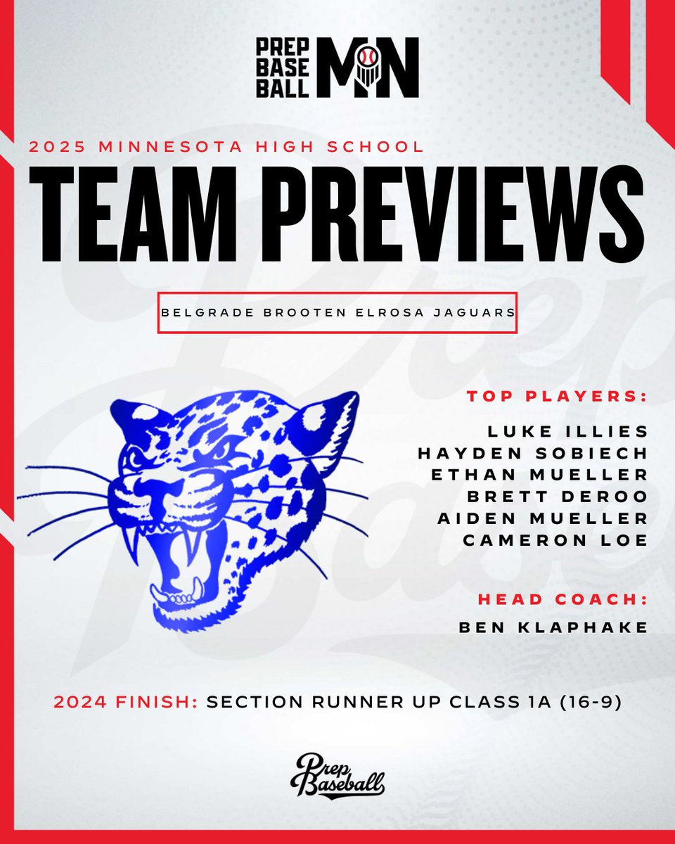 Prep Baseball Minnesota (@prepbaseballmn) on Twitter photo π #ππππππ«ππ―π’ππ°ππ
β π πππ₯π π«πππ-ππ«π¨π¨πππ§-ππ₯π«π¨π¬π
The Belgrade-Brooten-Elrosa Jaguars are gearing up for the 2025 season, the coaching staff is excited for whatβs to come. They return a key group of starters who have been essential to success π #ππππππ«ππ―π’ππ°ππ
β π πππ₯π π«πππ-ππ«π¨π¨πππ§-ππ₯π«π¨π¬π
The Belgrade-Brooten-Elrosa Jaguars are gearing up for the 2025 season, the coaching staff is excited for whatβs to come. They return a key group of starters who have been essential to success