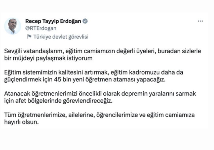 Sayın Cumhurbaşkanım <a href="/RTErdogan/">Recep Tayyip Erdoğan</a> sizden şöyle güzel bir haber bekliyoruz devletimiz böyle bir atamayı yapabilecek güce ve kudrete sahiptir 
<a href="/EmineErdogan/">Emine Erdoğan</a> 
<a href="/hasandogan/">Hasan Doğan</a> 
<a href="/tcbestepe/">T.C. Cumhurbaşkanlığı</a> 
<a href="/_cevdetyilmaz/">Cevdet Yılmaz</a> 
<a href="/iletisim/">T.C. İletişim Başkanlığı</a> 
<a href="/Akparti/">AK Parti</a> 
#ErdoğandanMebe68BinMüjde