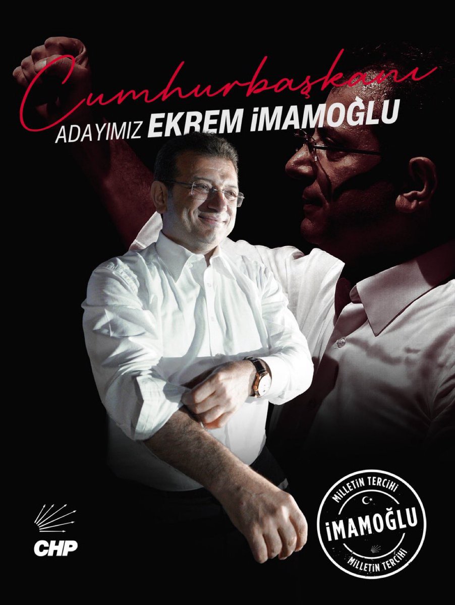 🔴#BREAKING | The main opposition party, CHP, has declared Ekrem İmamoğlu, the imprisoned mayor of Turkey - Istanbul, as its presidential candidate against Erdoğan.

Today, nearly 15 million votes were cast in support of İmamoğlu’s candidacy.