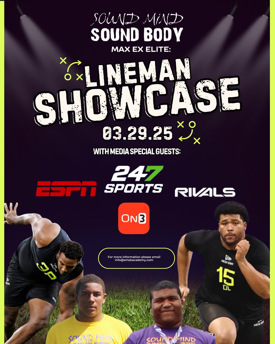 SoundMind SoundBody® (@smsbacademy) on Twitter photo Sound Mind Sound Body Presents: The LINEMAN SHOWCASE!! Happening March 29,2025
For more information please email info@smsbacademy.com Sound Mind Sound Body Presents: The LINEMAN SHOWCASE!! Happening March 29,2025
For more information please email info@smsbacademy.com