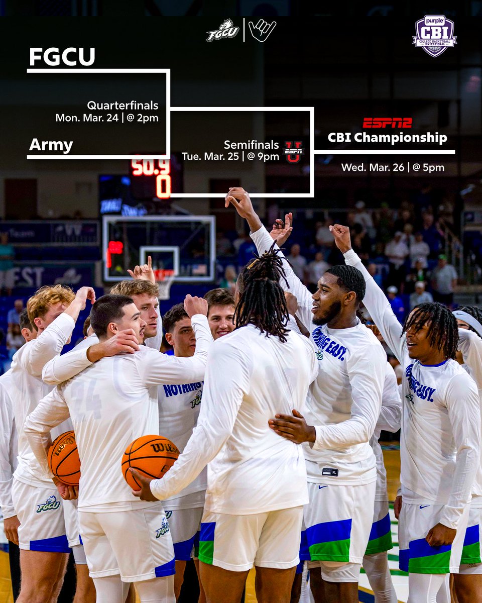 We have our opponent 

🏀 CBI Quarterfinals
🗓️ Monday, March 24
🆚 Army
⌚️ 2 p.m.
📍 Daytona Beach, Fla.
📺 FloCollege
🎟️ rb.gy/d15rbm

#Attitude