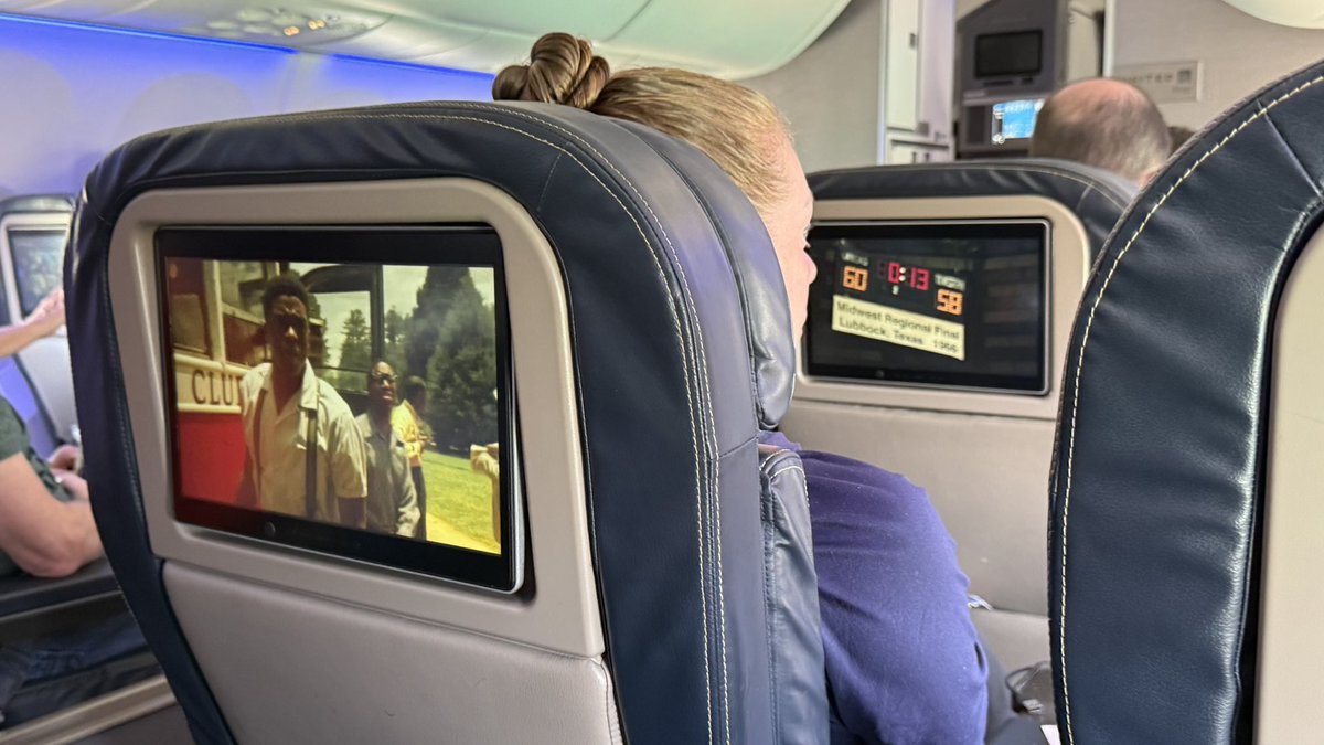Travon's tweet photo. I feel like the white guy next to me choosing to watch 42 and the white lady in front of him choosing to watch Glory Road are trying to send me a coded message.

I guess you can't spell United without DEI... https://t.co/2eoJVLoogK