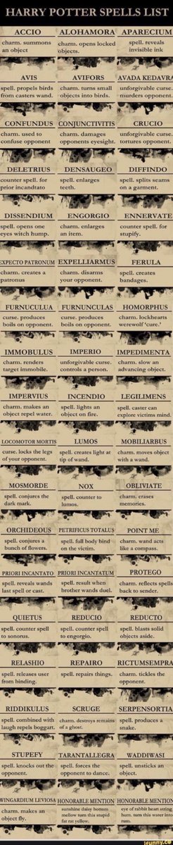 TheDailyHPotter's tweet photo. In case you forget the meanings for spell class 🪄 https://t.co/infAu85SQU