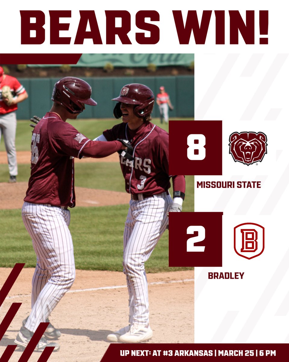 BEARS 🧹🧹🧹

MoState moves to 3-0 in MVC play with an 8-2 win over Bradley.