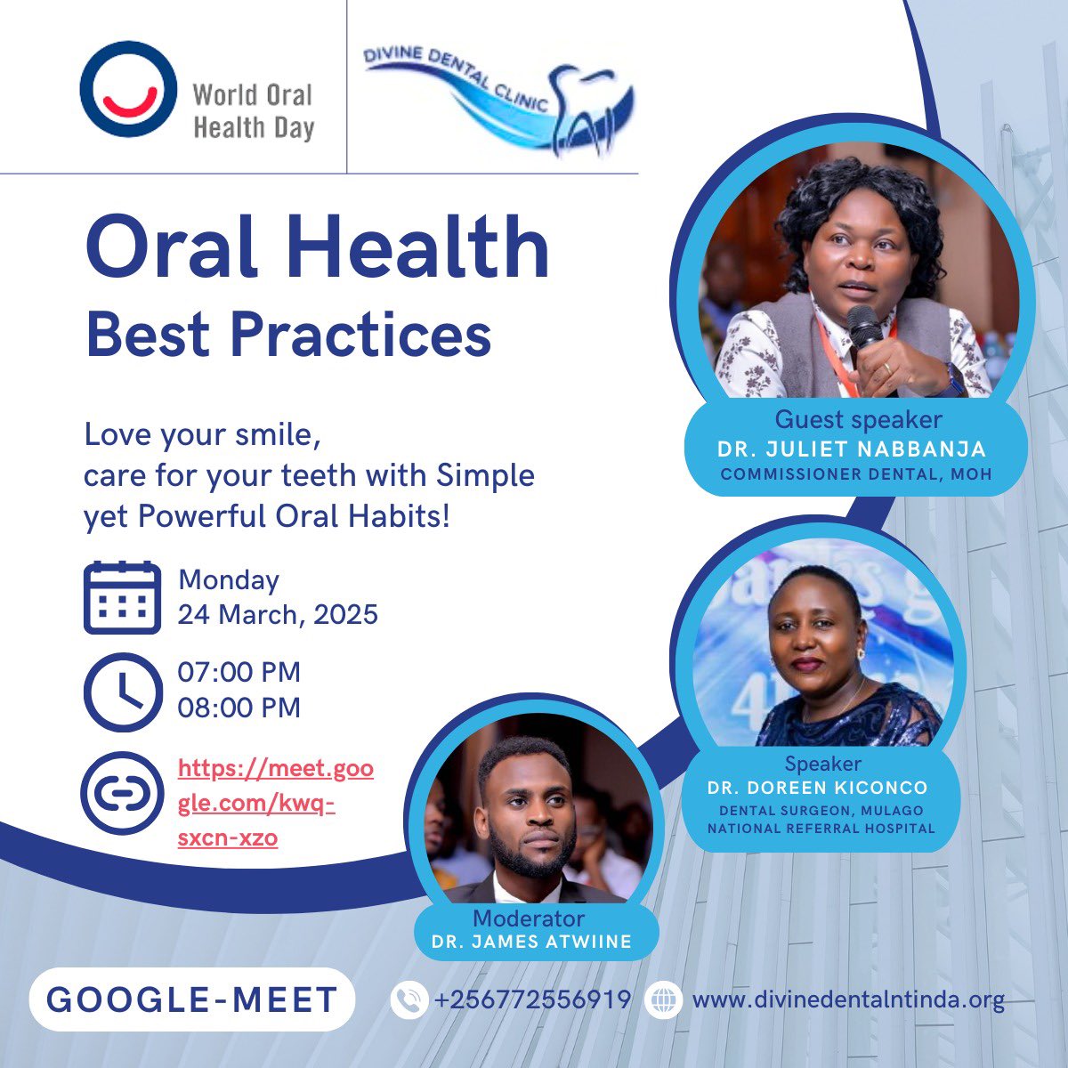 x.com/i/spaces/1lPKq…
Join us and our guest Miss Juliet Nabbanja- Commissioner Dental at the ministry of Health Uganda via Google meet tomorrow for a virtual conversation on the best #Oral #health practices for you and your family 

Monday 24th Mar 2025 
Time 7:00PM