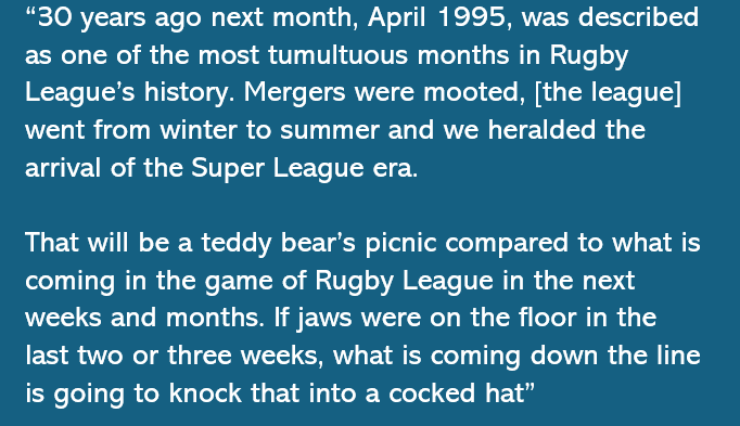 Brian Carney said something potentially significant during Sky Sports' broadcast of St Helens v Warrington on Friday night that I do not think has attracted anywhere near the attention it should have.

I wonder what on earth he has heard is coming to the sport? 🤔