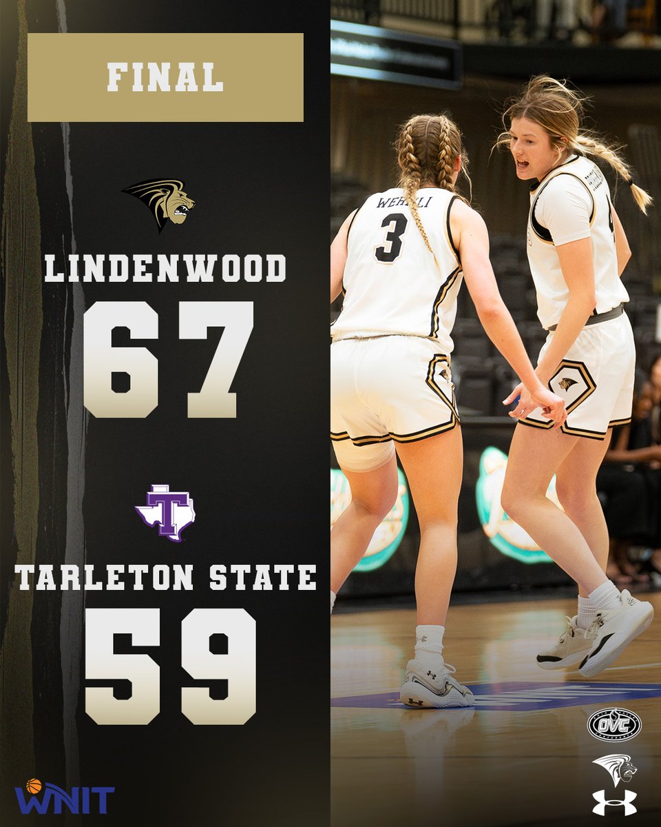𝑯𝒐𝒘 𝑺𝑼𝑷𝑬𝑹 𝒊𝒕 𝒊𝒔🤩

Lindenwood advances to the Super 16 of the <a href="/WomensNIT/">WNIT</a> after Sunday's 67-59 win over Tarleton State🦁🏀

Kelsey: 16 pts, 10 rebs, 3 asts
Brueggemann: 11 pts
Coffey: 11 pts, 8 rebs

#RespectTheWood | #WNIT