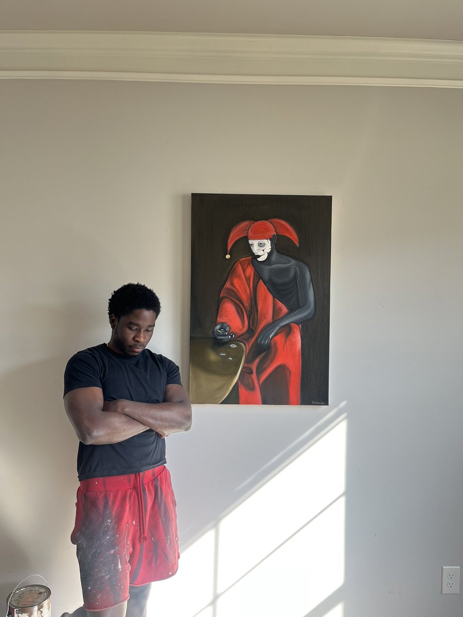 “The Jester’s Plight” (2025)
24" x 36" oil on canvas.