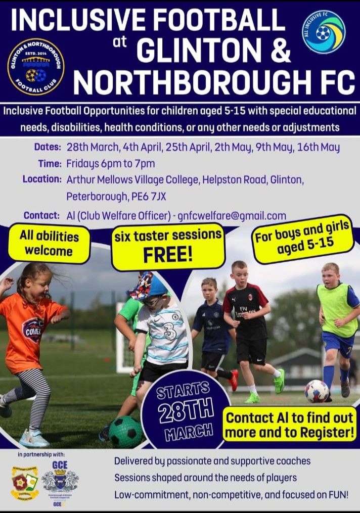 AMVC PE (@amvc_pe) on Twitter photo *FREE INCLUSIVE FOOTBALL*
- Starts Friday 28th March
- AMVC Astro
Please contact gnfcwelfare@gmail.com for more information.
<a href="/NorthantsFA/">Northamptonshire FA</a> <a href="/GandNFC/">Glinton & Northborough FC</a> <a href="/PTAlanSwann/">Alan Swann</a> *FREE INCLUSIVE FOOTBALL*
- Starts Friday 28th March
- AMVC Astro
Please contact gnfcwelfare@gmail.com for more information.
<a href="/NorthantsFA/">Northamptonshire FA</a> <a href="/GandNFC/">Glinton & Northborough FC</a> <a href="/PTAlanSwann/">Alan Swann</a>