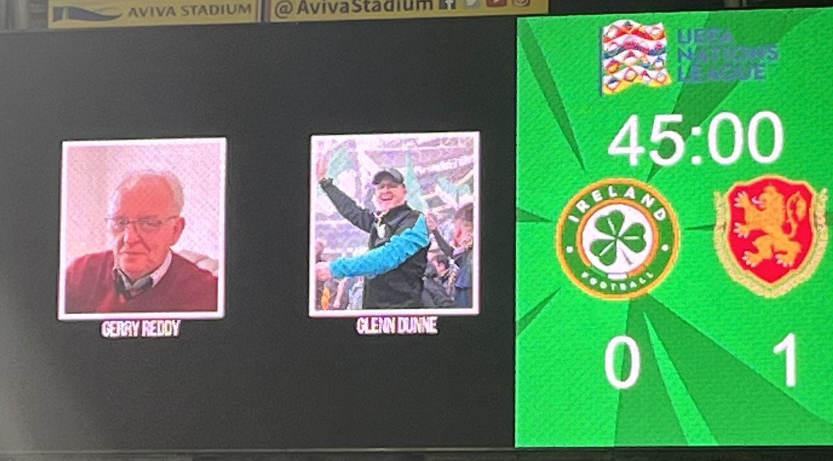 stkevinsfc's tweet photo. A lovely touch from the FAI to see our dear friend Gerry on the big screen 🇮🇪🧡🖤. https://t.co/tabvTdFqSu