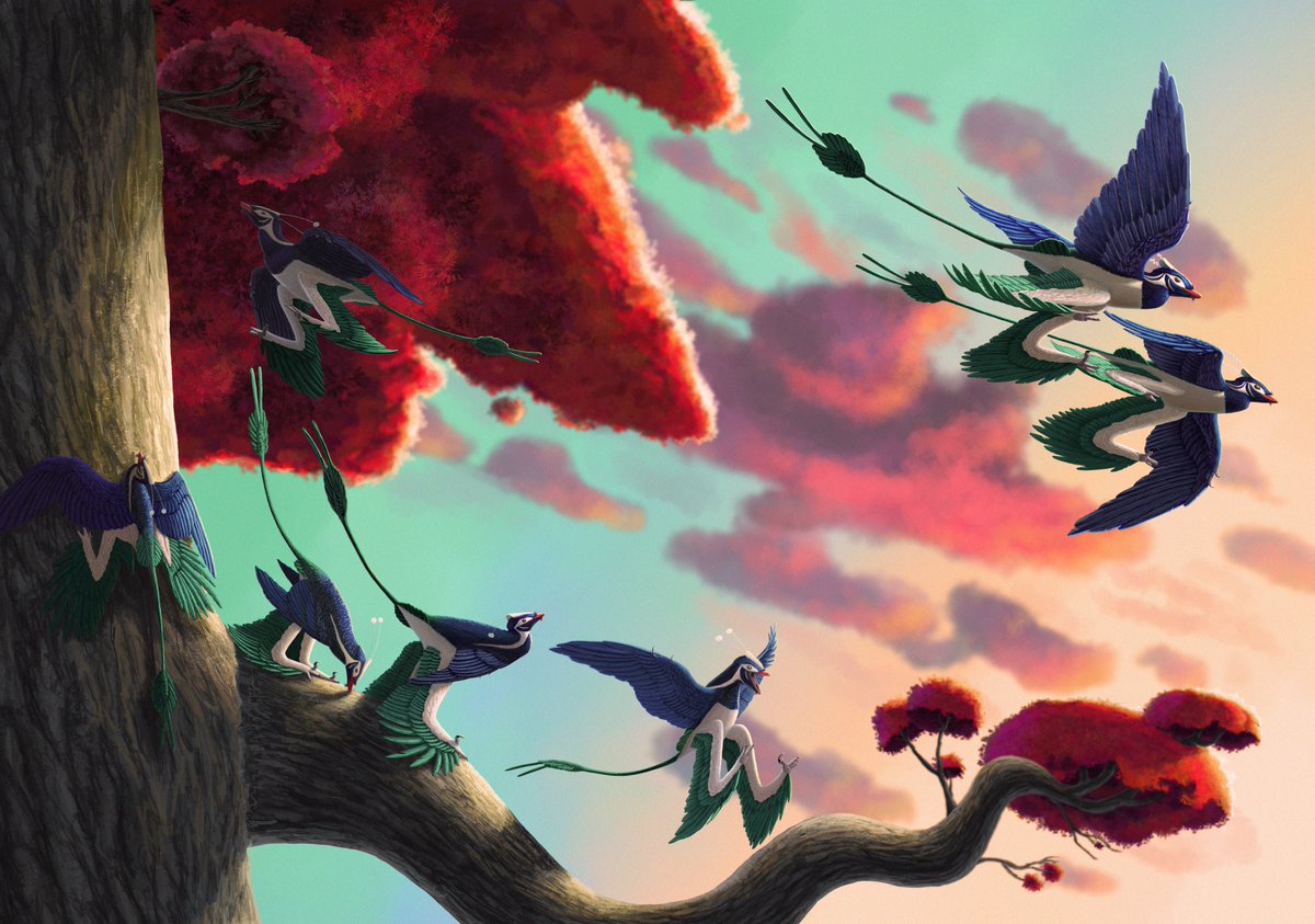 Zhongjianosaurus yangi parents leave their nest, leaving their young to fend for themselves. Digital Painting.
#paleoart #SciArt #dinosaur #microraptoria #zhongjianosaurus #china #feathers