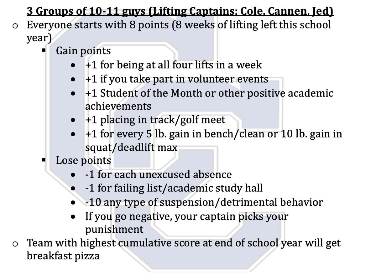 cccfball's tweet photo. Had a draft on Friday to split the teams into lifting platoons for the rest of the school year. Hoping to bring a little competition and leadership development to the last quarter of the school year! https://t.co/C7dD4yIGqB