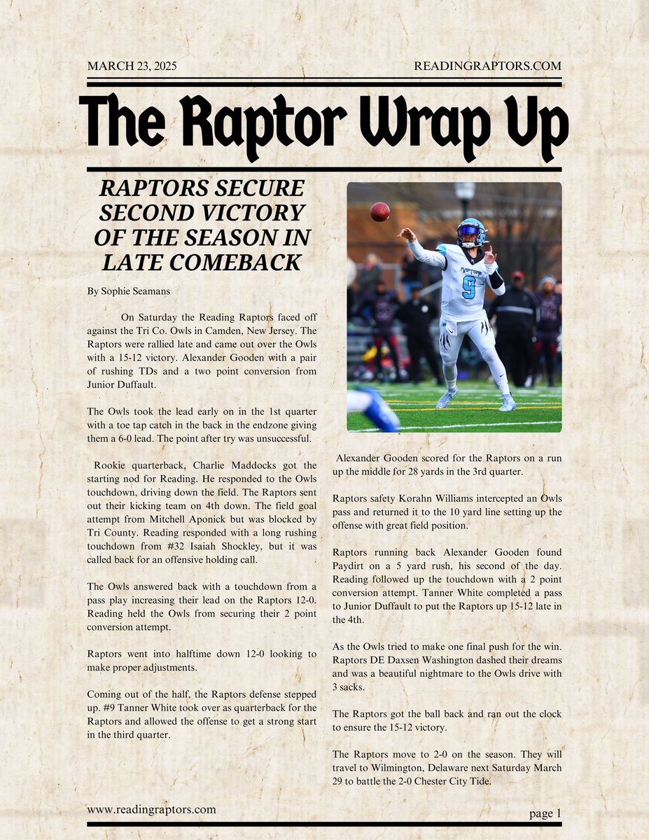 🗞️The Raptor Wrap Up📰

Week Two Recap!