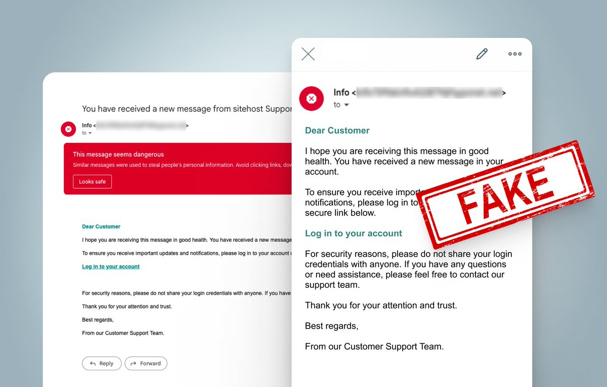 ⚠️ ⚠️ ⚠️  A phishing attack is underway, trying to harvest customers' login details. Emails with the subject line "You have received a new message from sitehost Support" are NOT from us. Report as spam and do NOT click the link, which opens a convincing copy of our login page.