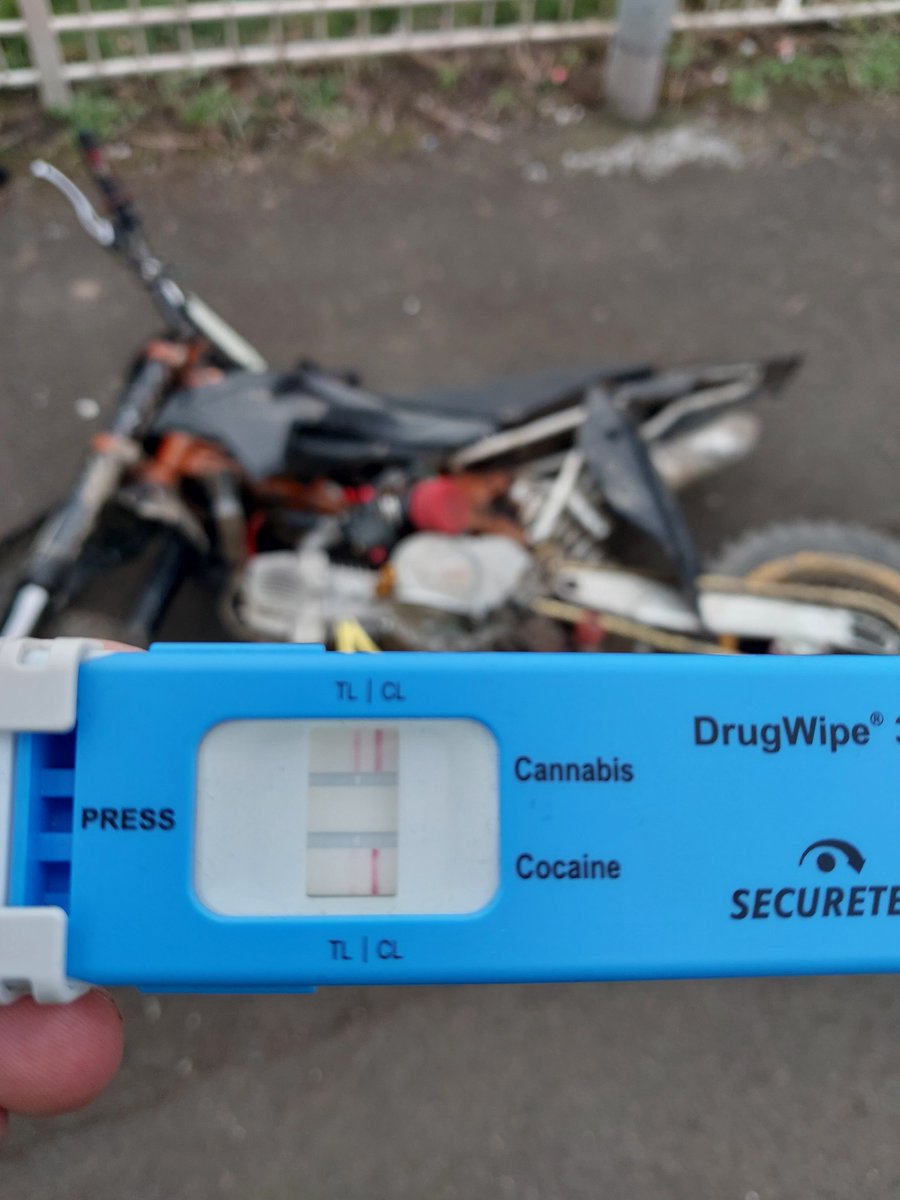#LanarkshireRP attended an RTC in #Wishaw involving an off road motorcycle. The 16 year old rider sustained no serious injuries, it was quickly established he had no driving documentation and also to  fail the <a href="/DrugWipeUK/">DrugWipe UK</a> .  Reported to <a href="/COPFS/">COPFS</a> for various RT offences ✅ 
#Seized
