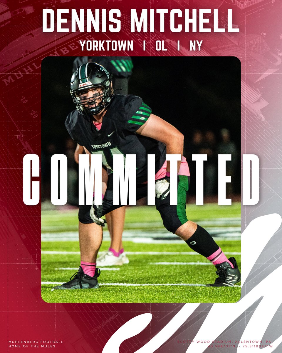Congratulations to our guy Dennis Mitchell on committing to Muhlenberg College. We’re so proud of you! #YorktownFootball #Family