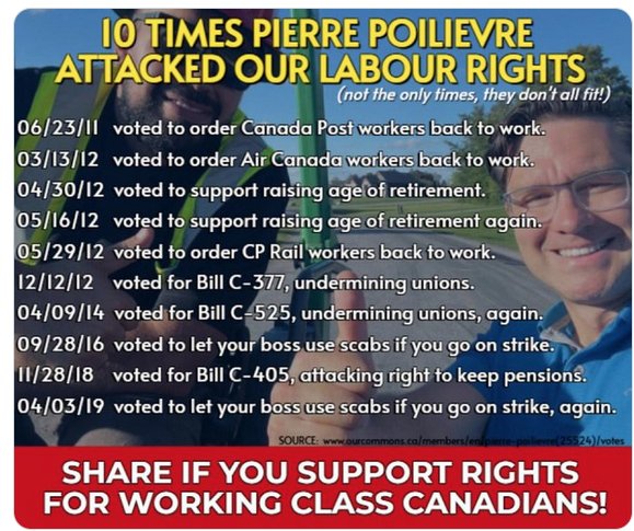 12503182208's tweet photo. @FairplayDesigns The young man who says he sees so much support for Poilievre among his union buddies may not know Pierre's voting record against unions.. https://t.co/2BNH1lnhRP