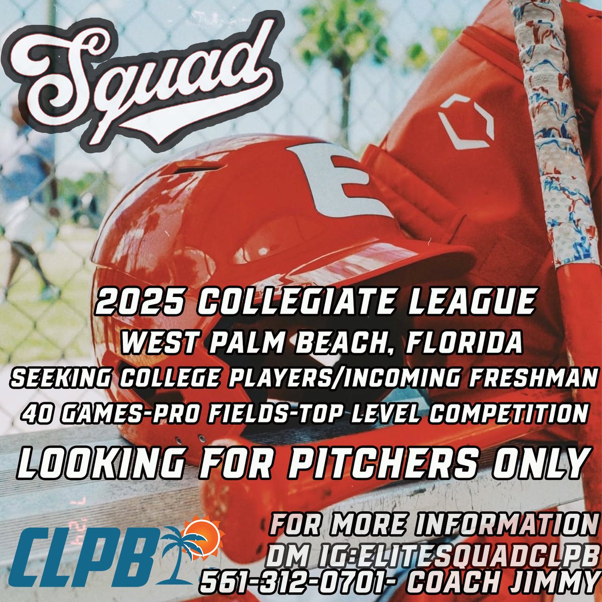 Elite Squad Palm Beach (@elitesquadpbc) on Twitter photo Are you a college pitcher looking for innings this summer?  Or a graduating high school senior who wants to fine tune before your first collegiate summer? Elite Squad’s college team is looking for pitchers for the 2025 summer season.  Contact info on post for those interested! Are you a college pitcher looking for innings this summer?  Or a graduating high school senior who wants to fine tune before your first collegiate summer? Elite Squad’s college team is looking for pitchers for the 2025 summer season.  Contact info on post for those interested!