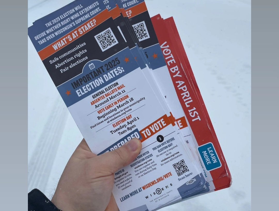 Thank you to everyone who got out and spread the word about our Spring election today! 

From now until April 1 we have opportunities— in person and virtual — for YOU to join! Sign up now: wisdems.org/volunteer