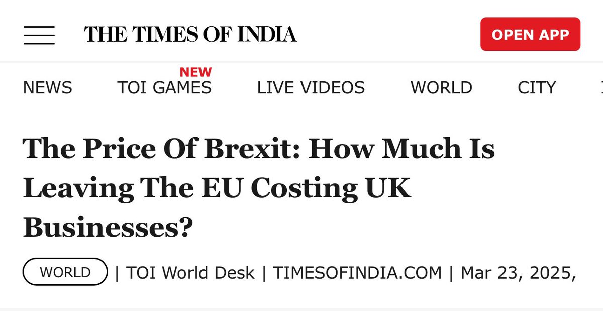 Fascinating (and damning) that the Times of India is reporting the Brexit truths the UK press won’t. 

The cost to UK businesses is staggering—but our politicians and  media stay silent. 

Why is foreign press doing their job for them? #BrexitReality

timesofindia.indiatimes.com/world/uk/the-p…