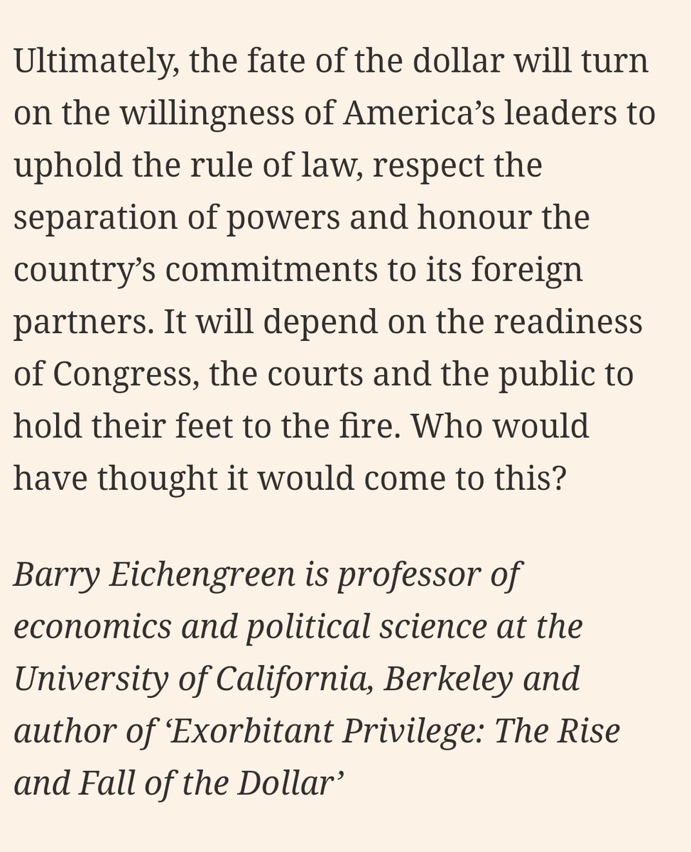 Dr Maria Shagina (@maria_shagina) on Twitter photo Excellent piece by <a href="/B_Eichengreen/">Barry Eichengreen</a> on the foundation of US dollar primacy:
ft.com/content/8a71dc… Excellent piece by <a href="/B_Eichengreen/">Barry Eichengreen</a> on the foundation of US dollar primacy:
ft.com/content/8a71dc…