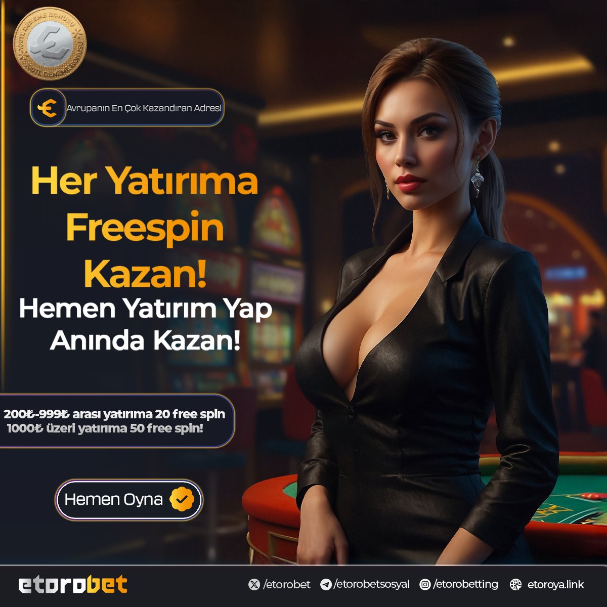 etorobet's tweet photo. 🎰 🎡 🎪 Her Yatırıma Free Spin!
200₺-999₺ arası yatırıma 20 free spin, 1000₺ üzeri yatırıma 50 free spin! 🎯 💫
Günde 4 kez talep edebilir, şansını katlayabilirsin! 🍀 🔄
🔗 Giriş: https://t.co/UMzbvQIbNQ https://t.co/1b48iHfrYl