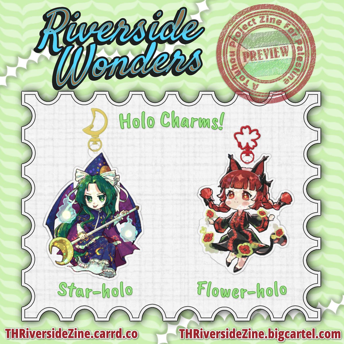 Let's do a quick lightning round of some merch items we think should get their time to shine: our shiny stickers and keychains! ✨
Here's a closer look so you can see how they're going to look once they're printed and sent out 🔍

(Artist credits in replies!)