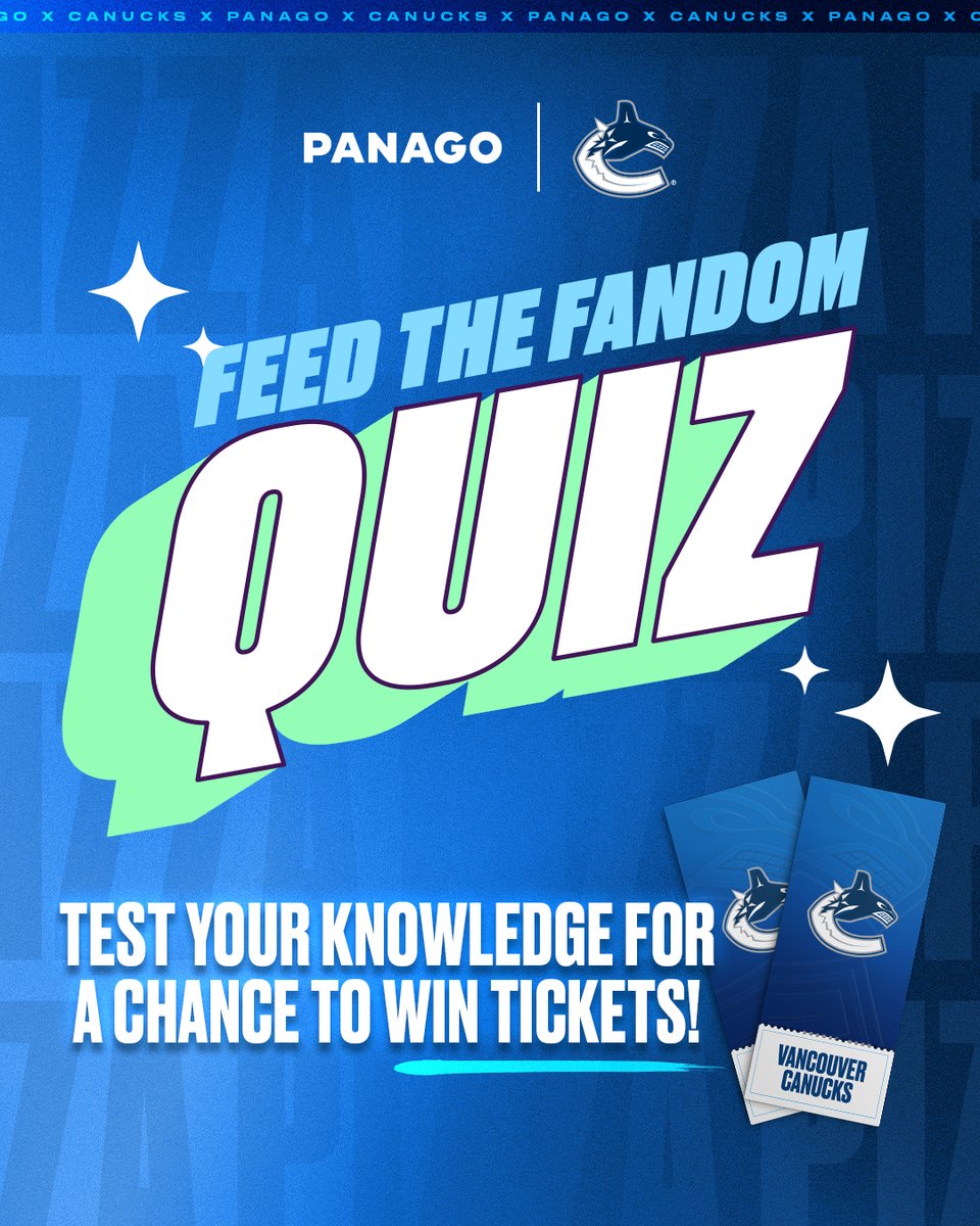 Vancouver Canucks (@canucks) on Twitter photo Test your knowledge to win!
Take the <a href="/Panago_Pizza/">Panago_Pizza</a> Feed the Fandom Quiz now and you could win 4 tickets to a #Canucks game!
ENTER NOW | canucks.com/FeedTheFandomQ… Test your knowledge to win!
Take the <a href="/Panago_Pizza/">Panago_Pizza</a> Feed the Fandom Quiz now and you could win 4 tickets to a #Canucks game!
ENTER NOW | canucks.com/FeedTheFandomQ…