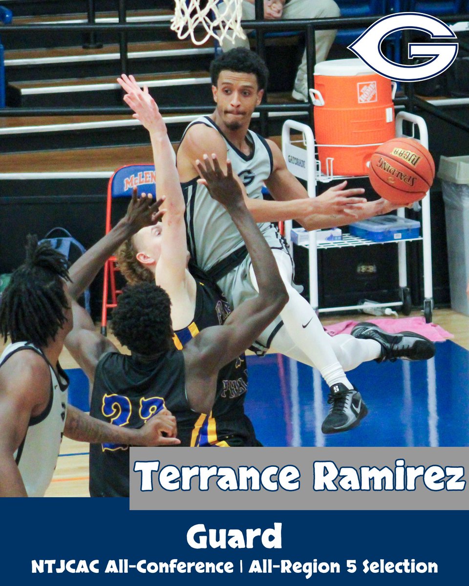 Help us congratulate NTJCAC All-Conference and All-Region 5 selection Terrance Ramirez! Ramirez is a 2x All-Conference selection.

Ramirez led the team in scoring (19.0 ppg), assists (3.0 apg) and steals (1.5 spg). He shot 46% from the field, and 82% from the free throw line!