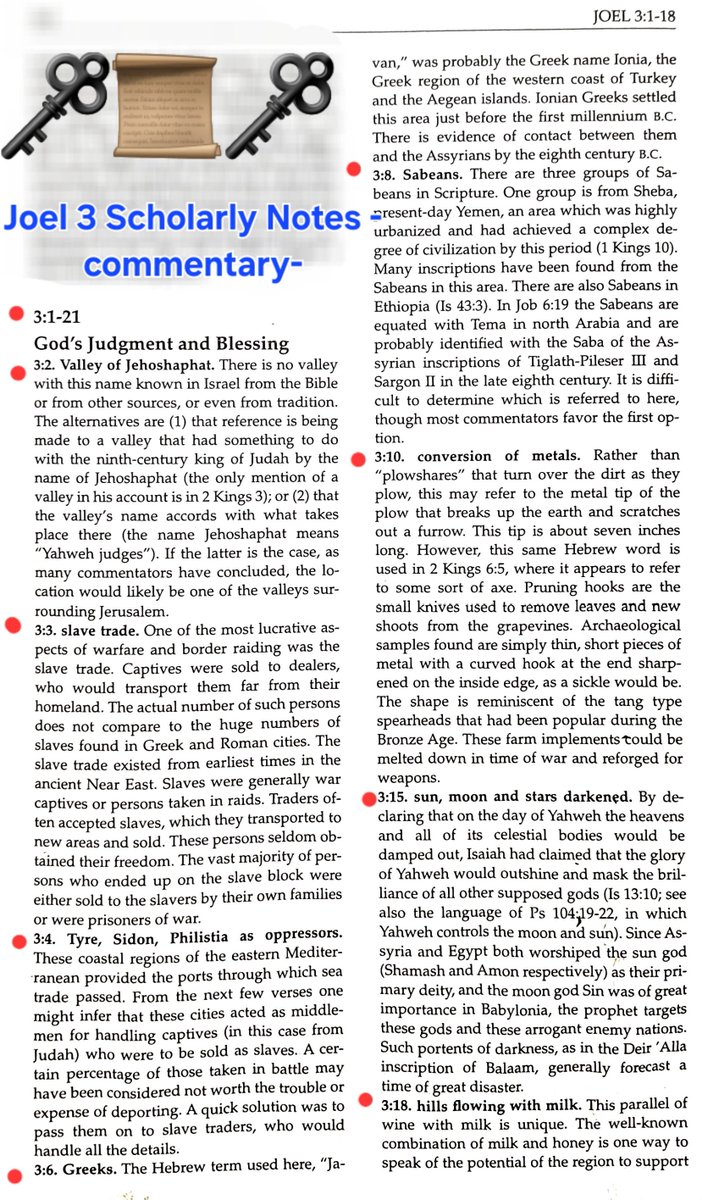 TeXasMadde's tweet image. #ApocalypticBookStudy #37

🏞💥 🎆 Joel 3:1-21 -Yahweh’s judgement in the eschatological (end times) Valley of Jehoshaphat

📜🗝 ✴️ Oracles against Tyre, Sidon, Philistia 

⛓️🛳 🌊 Greek demand for Judean slaves surged in 800s BCE, fueling Mediterranean human trafficking by Sea !