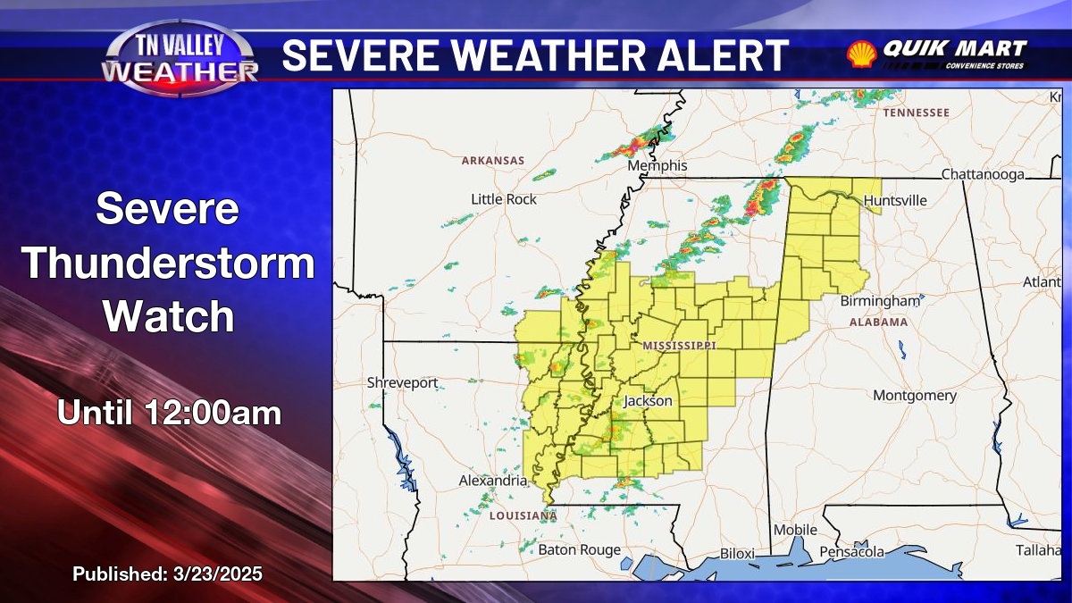 From TNVWx: Severe Thunderstorm Watch for Colbert, Franklin, Lauderdale, Lawrence and Limestone County in AL until 12:00am. For more, visit tnvwx.com. #alwx