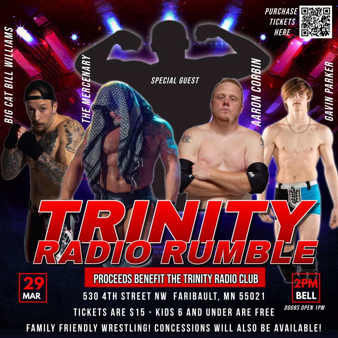 Less than a week away from an all ages live pro wrestling show in Faribault, MN. Every penny earned goes directly to the local Trinity Radio Club! #faribault #minnesota #ncaaupset #marchmatness #fundraiser