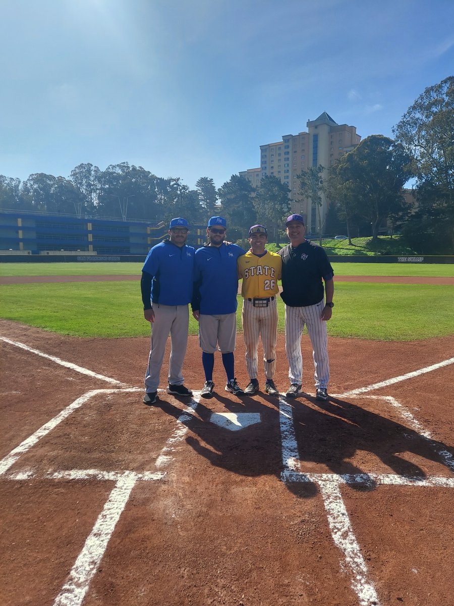 Recognized a pair of Gator greats before first pitch today! Former Gator and current San Marcos assistant coach Mark Lindsay currently holds the career hits record with 213. Senior Daniel Santos has 209 and currently sits third all-time.