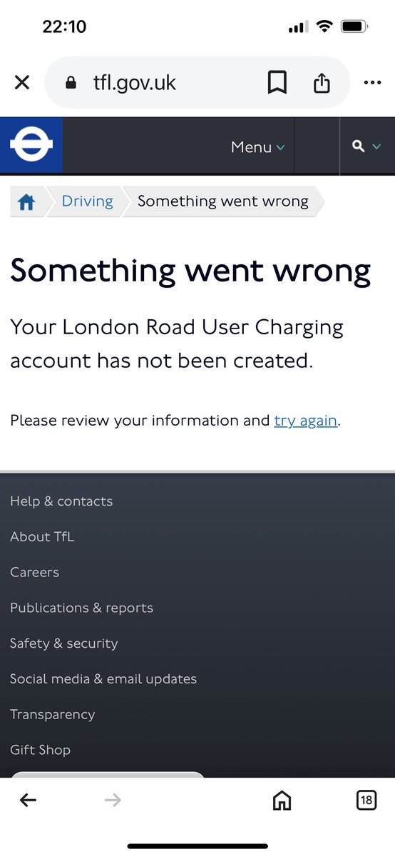 Ricland's tweet photo. @TfL why can’t I pay congestion charge for today. Sick of trying to do this. https://t.co/S7kXaOGDi7