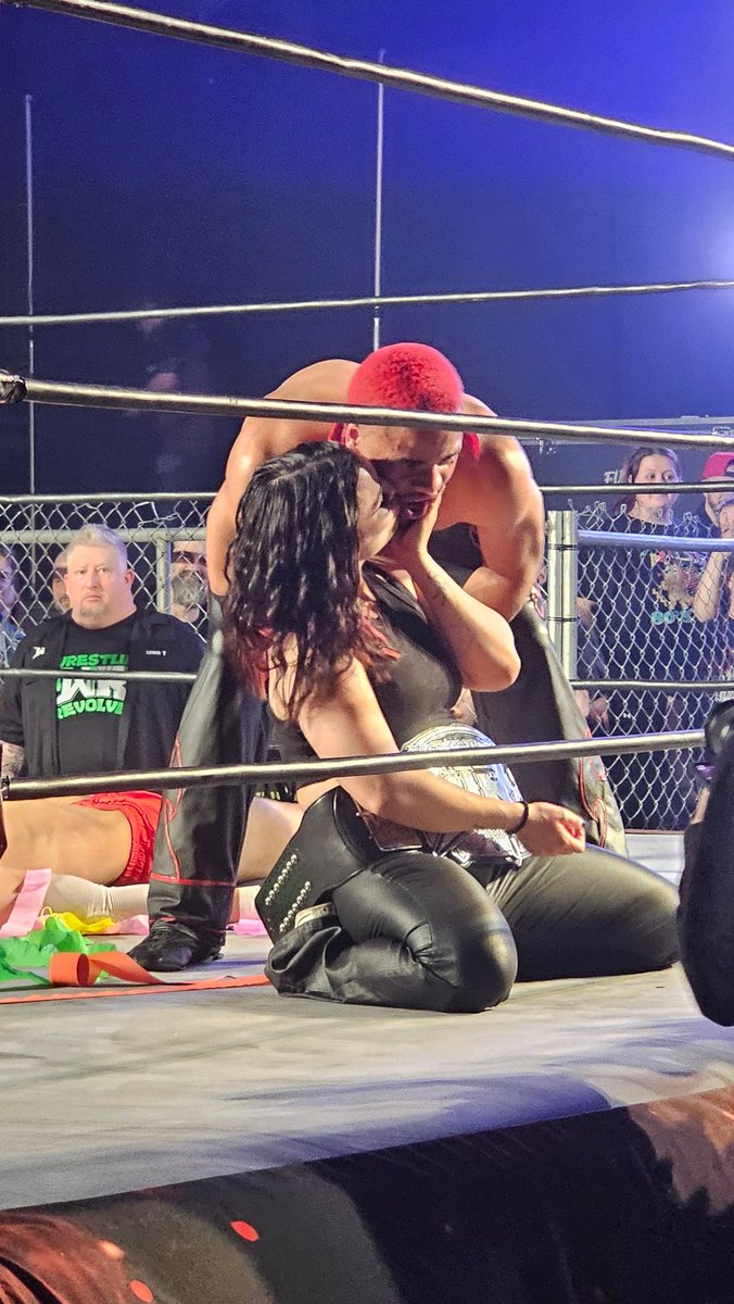 TylerWrestles's tweet photo. .@Kelly_WP is done with @TheDickMeyers & R.E.D. then celebrates with The Revolver World Champion @TheBadReed at #RevolverGoated @pwrevolver https://t.co/lM1DUff6T4