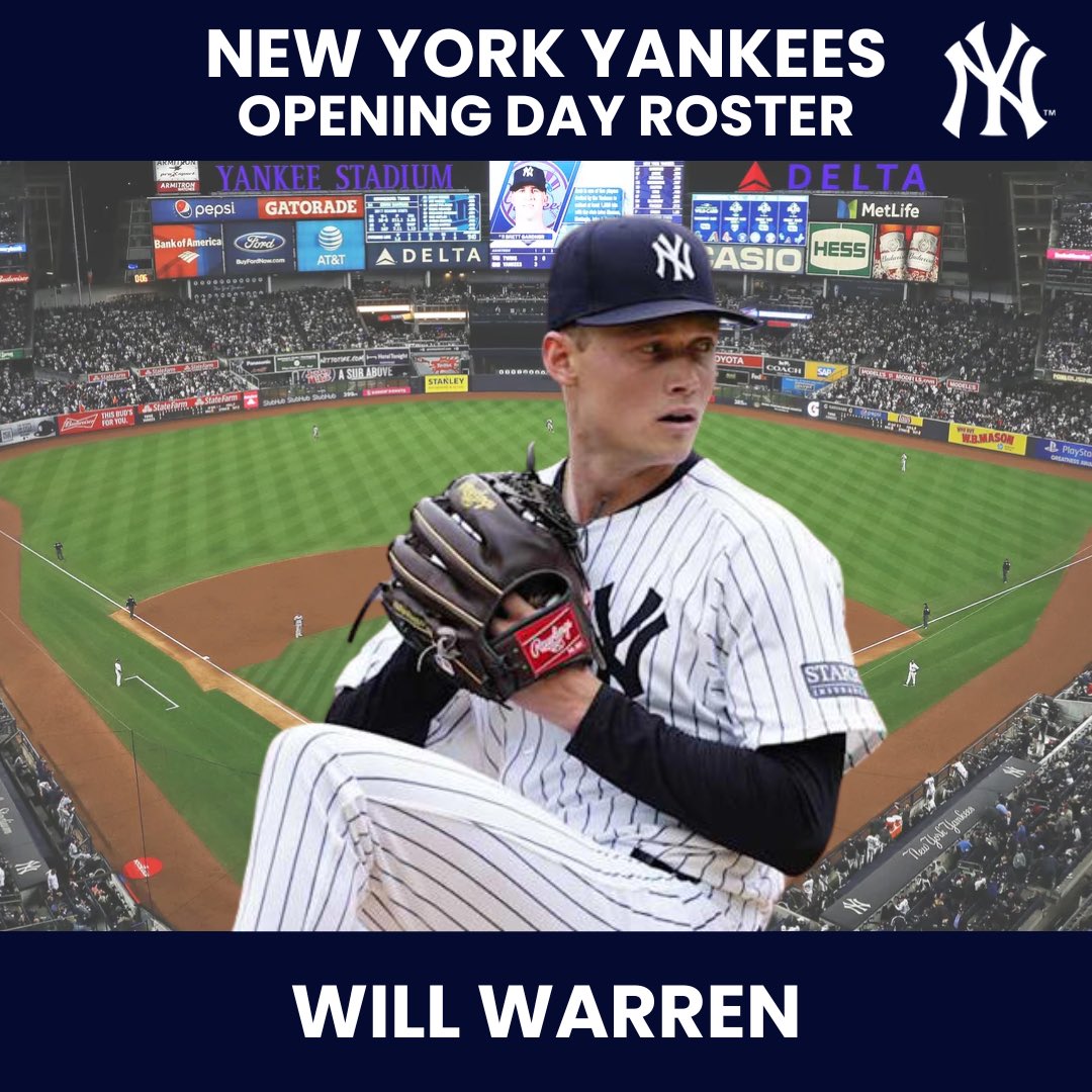 Gavin Kahn (@gavin_kahn) on Twitter photo Congrats to Will Warren <a href="/warrenwilliam07/">Will Warren</a> on making the NY <a href="/Yankees/">New York Yankees</a> Opening Day Roster and earning a spot in the starting rotation! Well deserved! Proud of you, Will. Let’s gooo! 👏
<a href="/NB_Baseball/">New Balance Baseball</a> <a href="/RawlingsSports/">Rawlings Baseball</a> <a href="/LionUpBaseball/">Southeastern Baseball</a> #MLB #NYYankees #RepBX Congrats to Will Warren <a href="/warrenwilliam07/">Will Warren</a> on making the NY <a href="/Yankees/">New York Yankees</a> Opening Day Roster and earning a spot in the starting rotation! Well deserved! Proud of you, Will. Let’s gooo! 👏
<a href="/NB_Baseball/">New Balance Baseball</a> <a href="/RawlingsSports/">Rawlings Baseball</a> <a href="/LionUpBaseball/">Southeastern Baseball</a> #MLB #NYYankees #RepBX