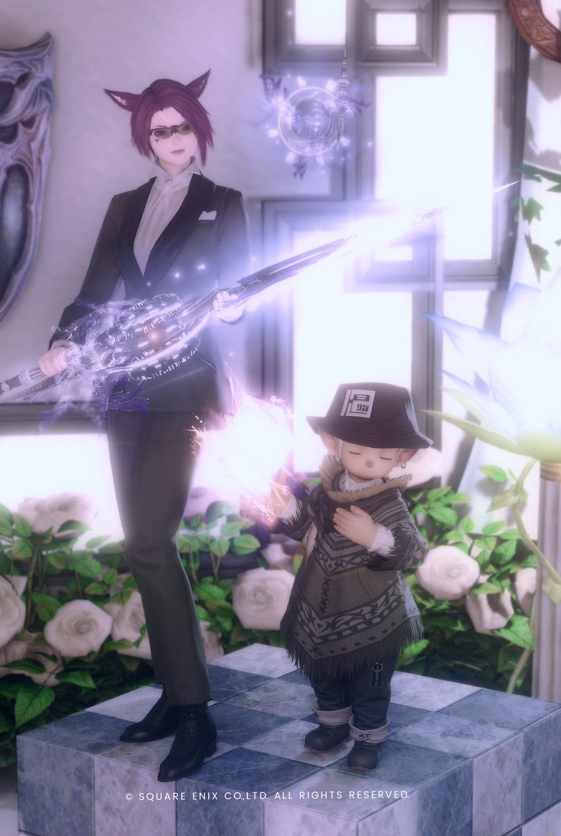 New______Star's tweet photo. おはよん〜。

もりぞー絶オメガ踏破おめでとさん！
武器を見せに来てくれたので思わず撮影📸

#おはララ #FF14 https://t.co/wU9Cwbe4I6