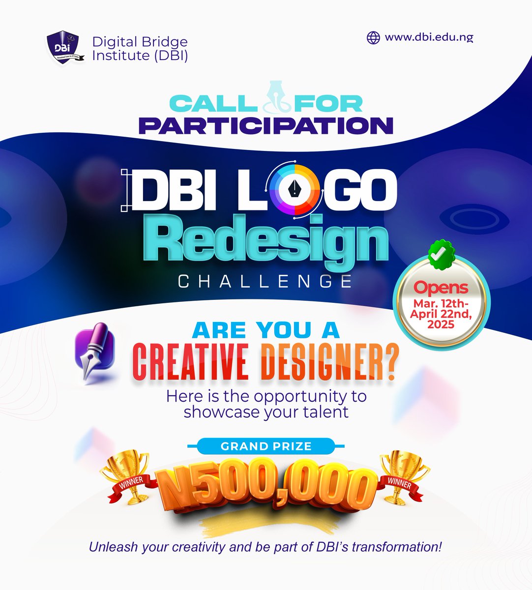 DBI_Education's tweet photo. 🚀 DBI Logo Redesign Challenge: More Time, More Creativity!

A huge shoutout to everyone who has submitted their amazing designs so far! Your creativity is truly inspiring. 🙌

To give more talented minds the chance to participate, we’re extending the submission deadline! This is your opportunity to showcase your skills and leave your mark on DBI’s brand identity.

🔹 New Deadline: 22nd April
🔹 How to Participate: Post your design on X (Twitter) using #DBILogoChallenge

The best designs will be shortlisted by our judges, so don’t miss out!
Submit, share, and spread the word.

Tag a designer who should join in! 🎨🔥 #DBIChallenge #CreativeMinds