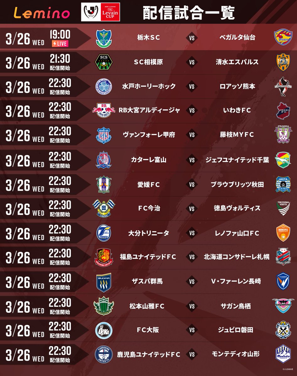 Lemino_official's tweet image. /／
明後日開催📢
#ルヴァンカップ 1stラウンド2回戦
\＼

#レミノ では試合終了後、
全試合を順次”無料”で配信🙌

みなさんの注目カードもぜひコメントで教えてください👀

詳細はこちらから！
&amp;gt;&amp;gt; lemino.docomo.ne.jp/ft/0000042/?ut…
※一部ライブ配信もございます！