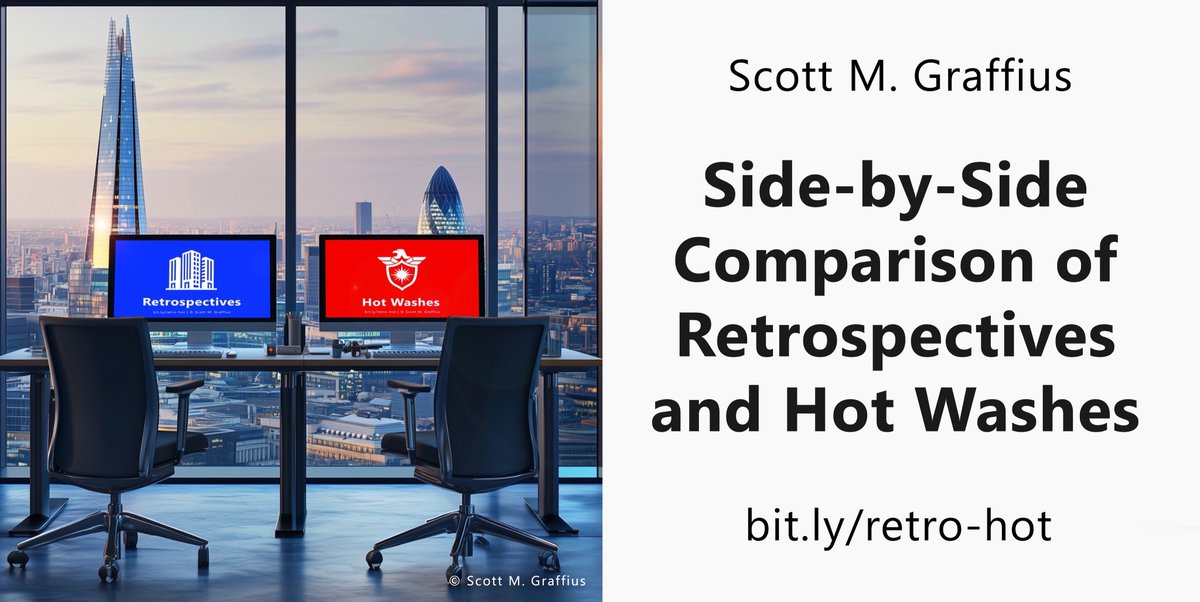 ScottGraffius's tweet photo. Retrospectives and Hot Washes: https://t.co/yh3IkTZ1Ze 

#Retrospective #Retrospectives #HotWash #HotWashes #InspectAndAdapt #Agile #Scrum #ProjectManagement #PostMortem #LessonsLearned #Debrief #AfterActionReview #AAR #Startup #SprintRetrospective https://t.co/IP1H1NMshU