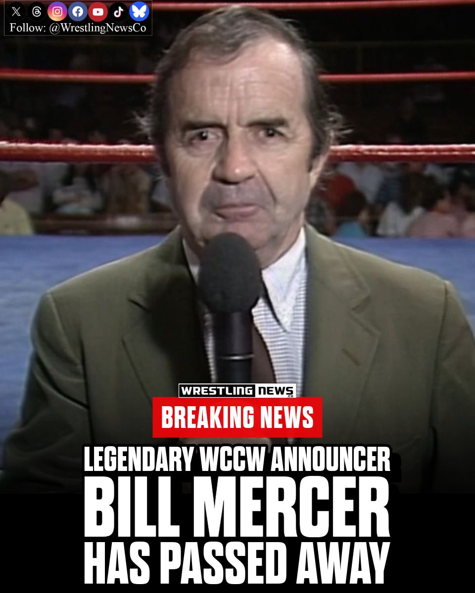 Bill Mercer, the longtime announcer for World Class Championship Wrestling (WCCW), has died at 99. He was a legendary figure in professional wrestling, best known for his announcing work with the Dallas-based WCCW. Mercer's unique voice and passionate style were key to the