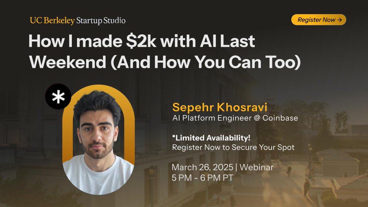 💰 How I Made $2K with AI in a Weekend (You Can Too!) 
Sepehr Khosravi used AI to revamp a pizza shop’s website—no coding—and earned $2K fast. Now, he’s revealing his blueprint in a live webinar.
#AI #NoCode #Berkeley 
🔗 Spots are limited – register now! 
hubs.li/Q03d0PTm0
