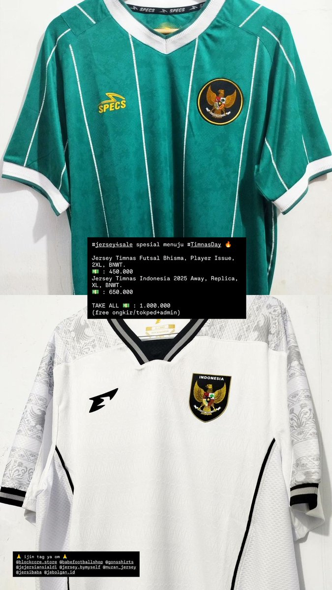 TDBJ48's tweet photo. #jersey4sale #TunasdiBalikJersey
Spesial menuju #TimnasDay ���
TAKE ALL 💵 : 1jt (free ongkir/tokped+admin)
#TimnasIndonesia #GarudaFans #KitaGaruda 
-
@adipati_store @NangorianSports @RCJerseyOri @jerseycadangan @Jerseyforum @Officialkjti https://t.co/o11eAMdSS9